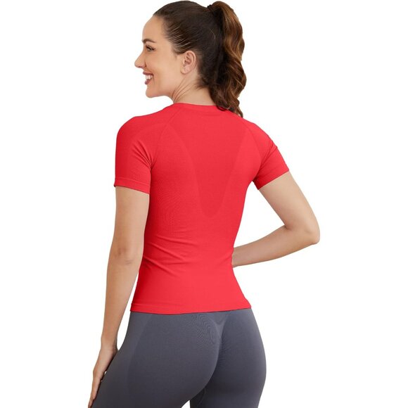 Women's Seamless Short Sleeve Workout Top Nylon Spandex Yoga Running Cool - Picture 2 of 6